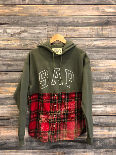 olive/red bleached S.A.P. flannel/hoodie