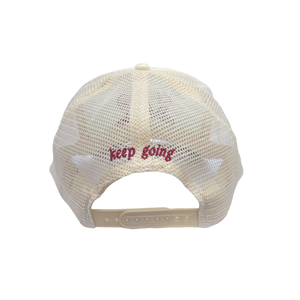 cream / crimson cursive SAP trucker cap