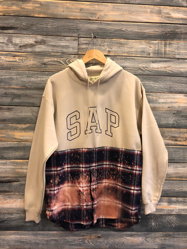 tan/navy bleached S.A.P. flannel/hoodie