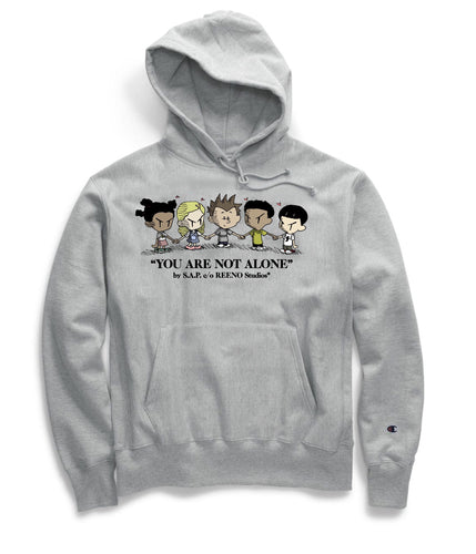 S.A.P. x REENO Studios® “you are not alone” reverse-weave hoodie