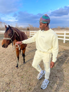 cream “keep going” sweat pants