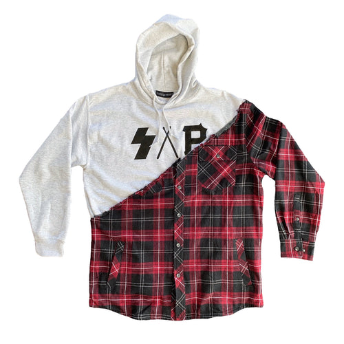 heather gray/red S.A.P. flannel/hoodie