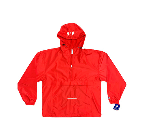 red S.A.P. x Champion “suffering in disguise” windbreaker